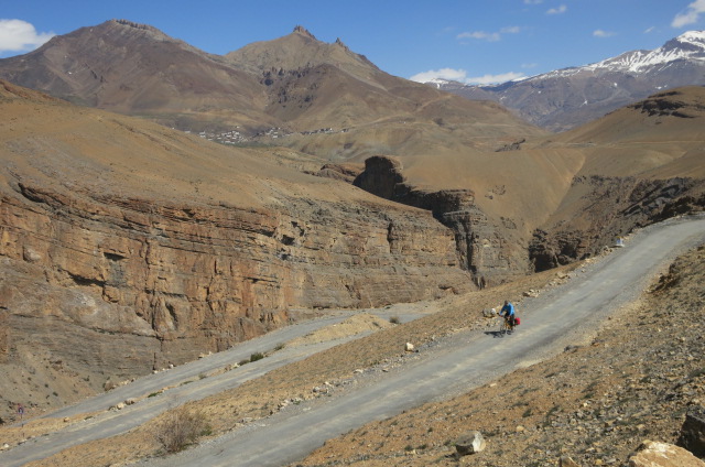 On the climb to Kibber - village in background is only accessible by cage or via the canyon
