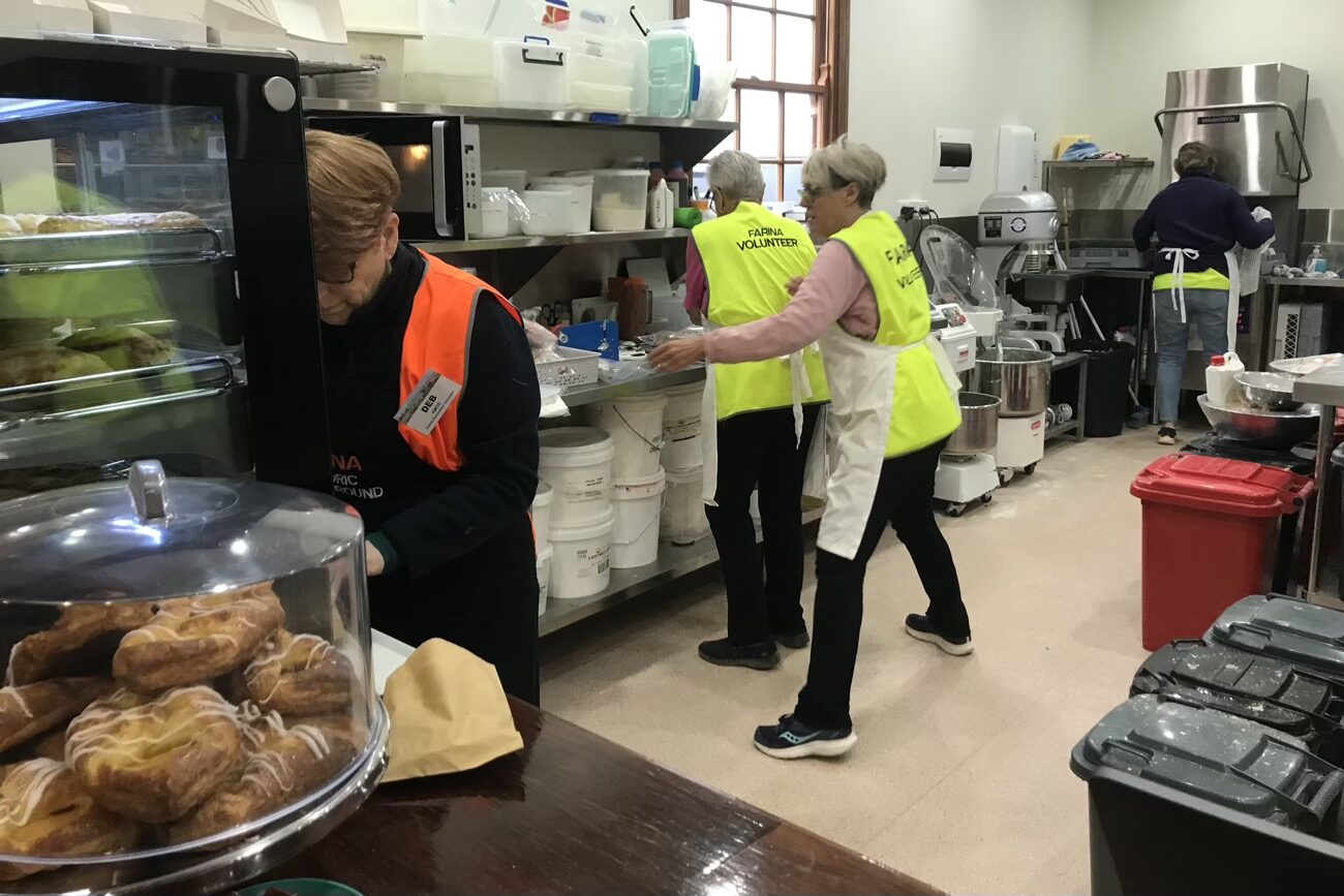 And the busy Farina bakery run by the volunteers as well.