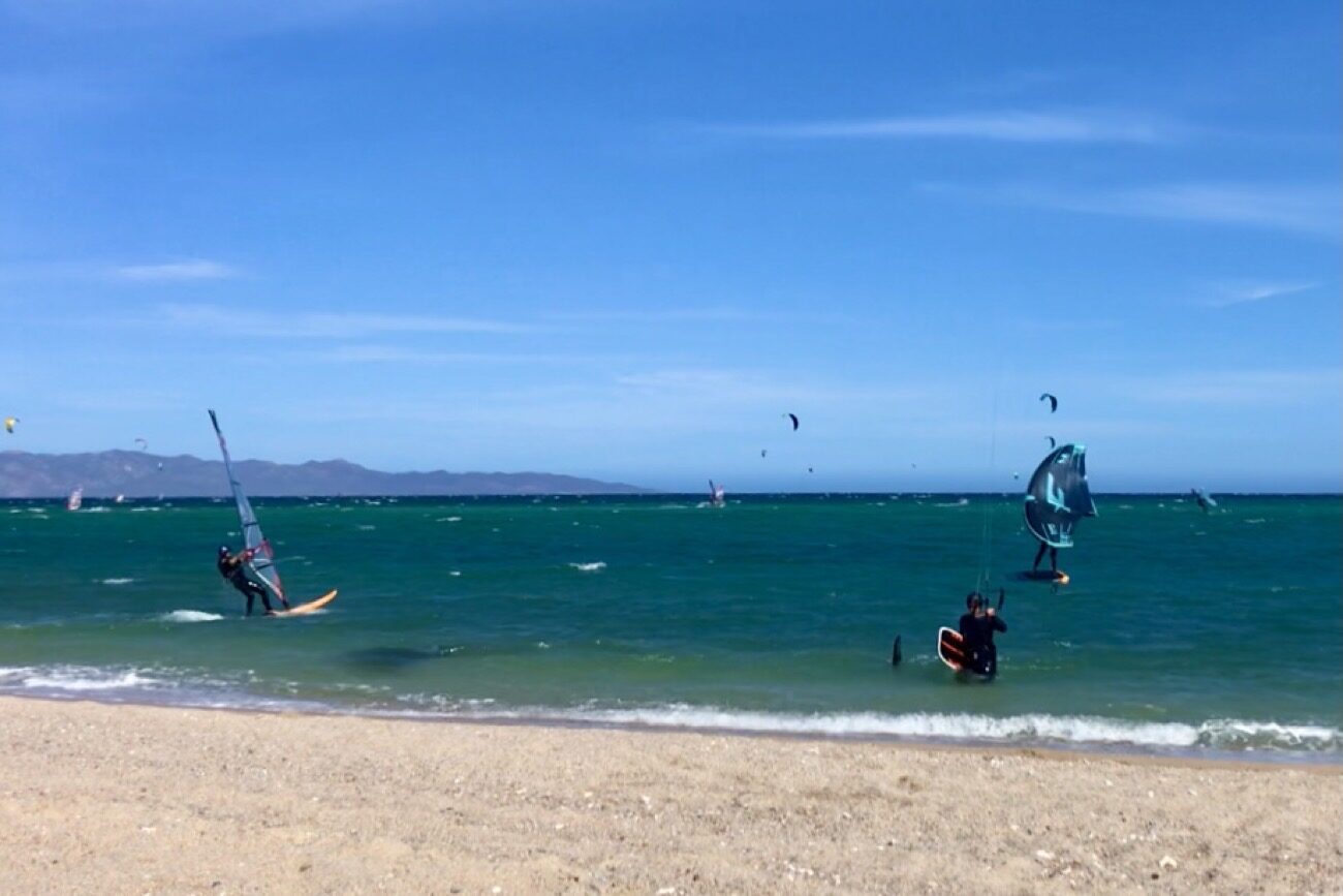 Windsurfers, wings and kites all finding space to play