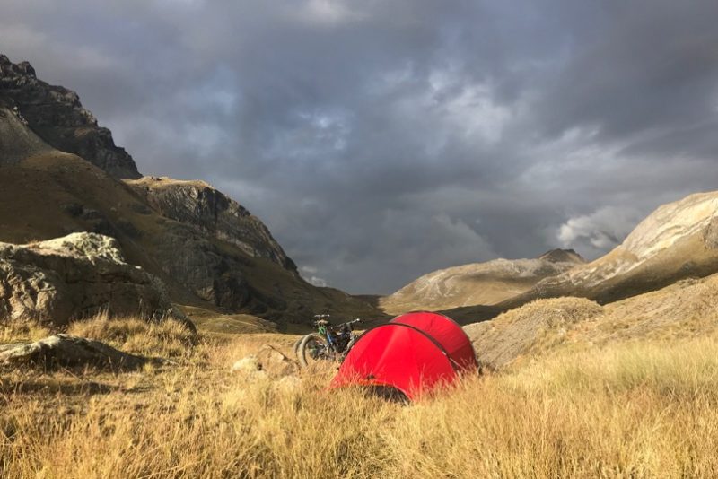 Our first camp and the dark clouds herald a change in the weather