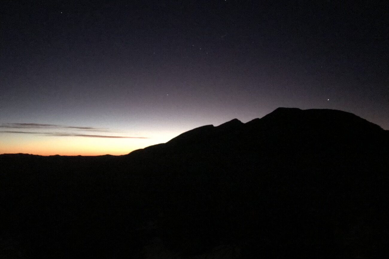 The dawn breaking on the moonlight walk up Mt Sondor