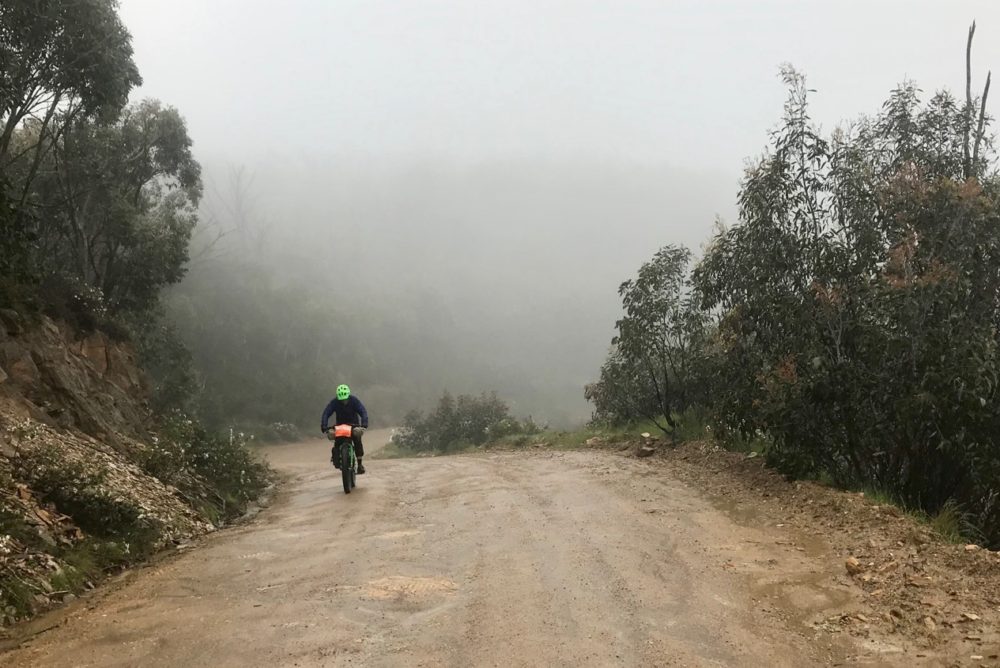 The Dargo High Pains road in inclement weather
