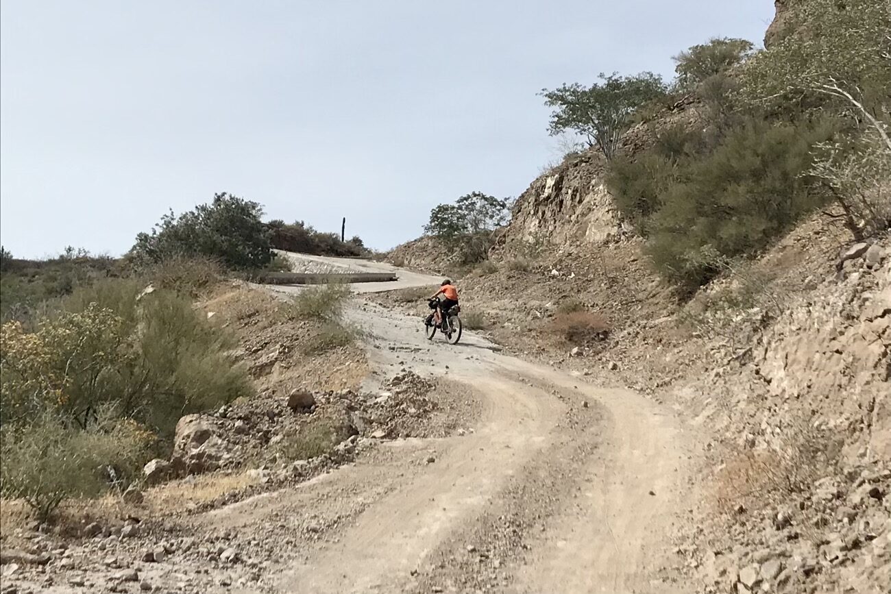 Attempting the 15% grade – on this road the steepest sections have been concreted to preserve the road
