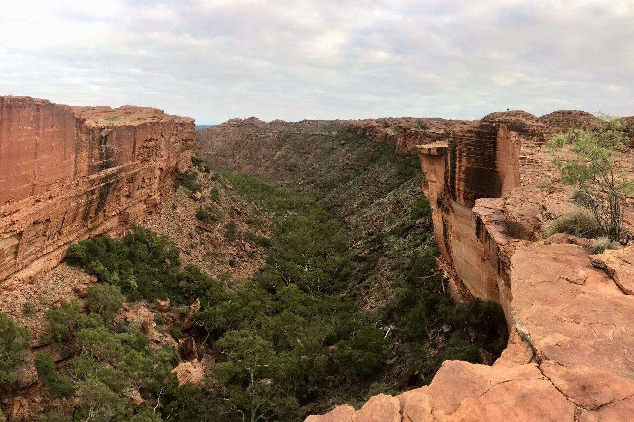 Dramatic walls frame the canyon and the rim walk circles the edges