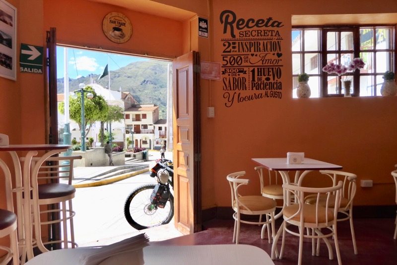 A surprisingly modern wee cafe beside the plaza in Huari – secret recipe: 2 cups of inspiration, 500g of love, 300g of flavour,  1 egg of patience & crazy to the taste..