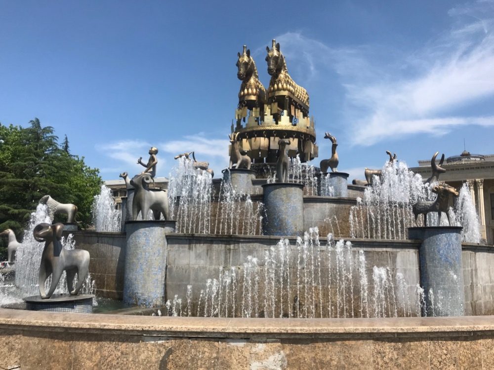 The Colchis fountain in central Kutaisi featuring figurines that were discovered in gold miniatures in archeological digs in Georgia