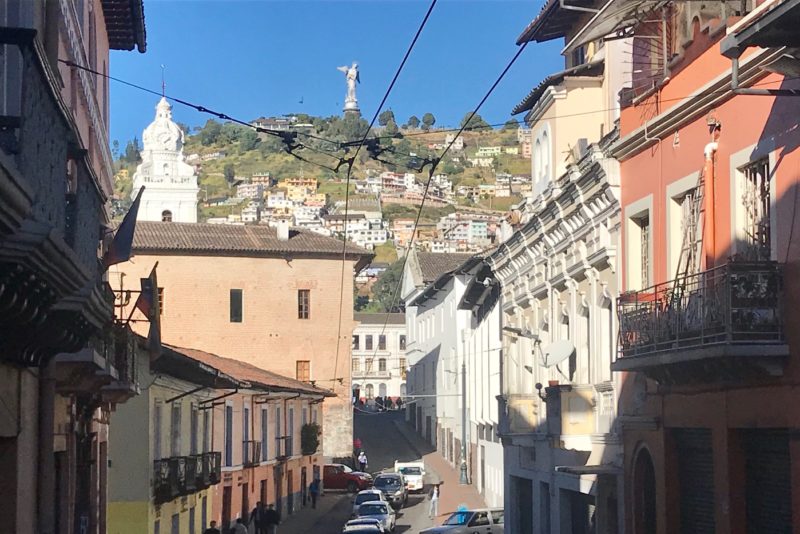 The hill in the distance is Panecillo, the statue on top is the 45m high Virgin de Quito