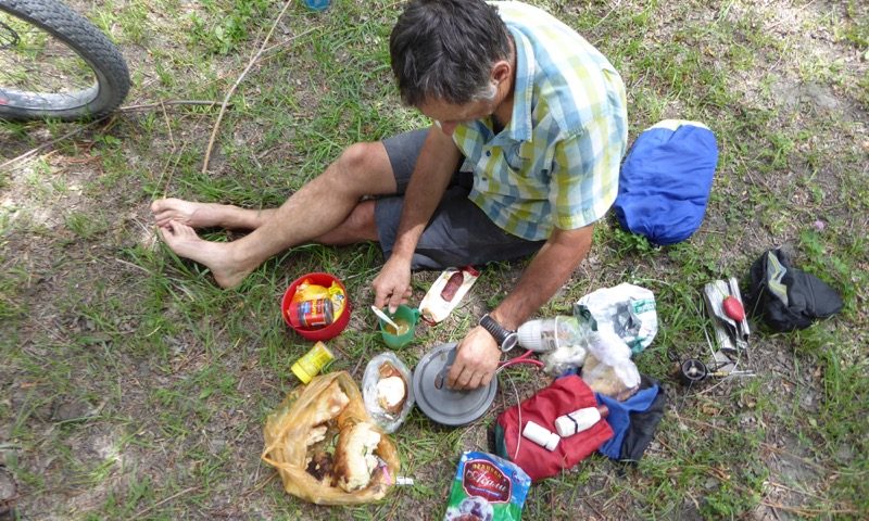 A roadside lunch of tea and sandwhich