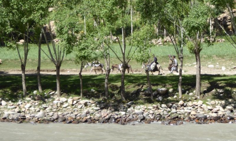 Donkeys for transport on the Afghan side of the river, cars and bicycles on the Tajik side