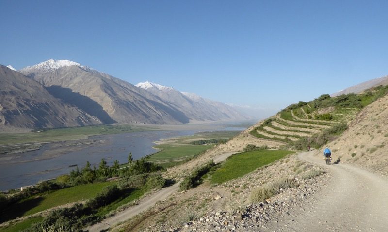 Looking down the Panj valley on our descent from the fort and hot springs
