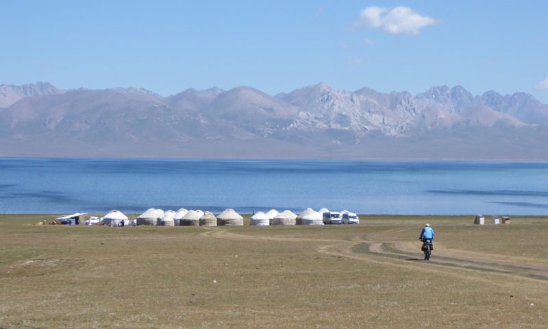 Over a pass and down to a yurt camp on the shores of Son Kul