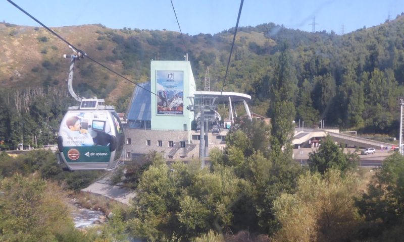 Riding the cablecar up to Shymbulak ski resort