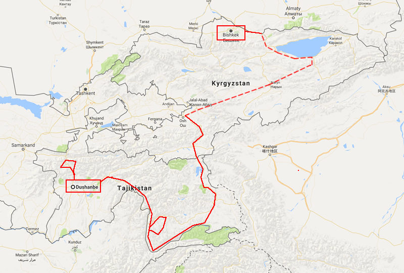 Red scribbles show our route in Tajistan, Kyrgyzstan is still being planned and will depend on how much time we have