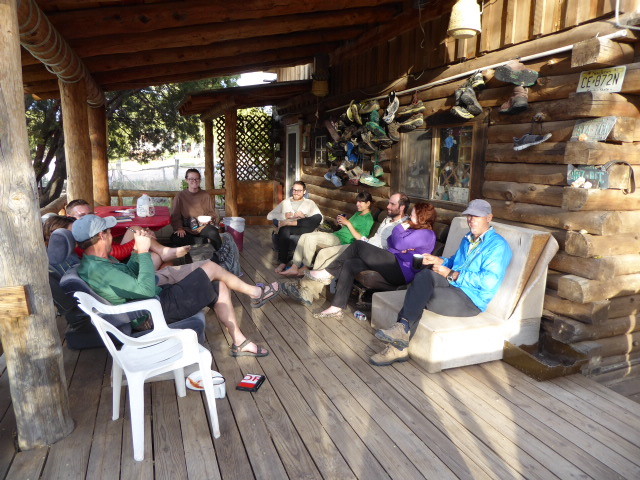 Continental Divide Trail walkers and us relaxing at the Toaster House