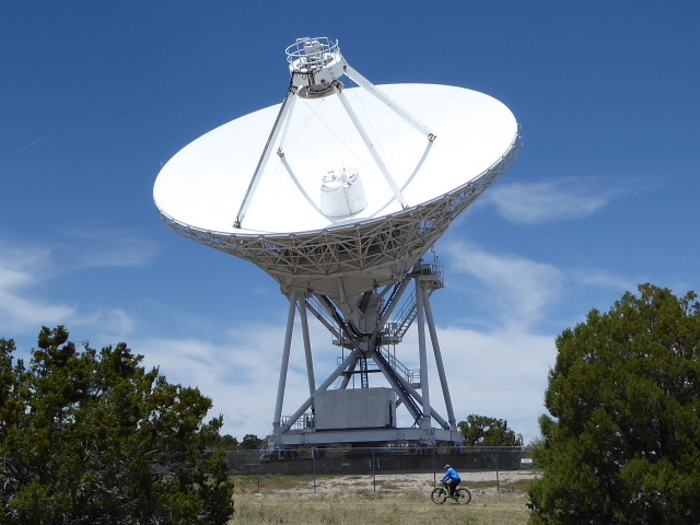 The large antennae, part of the VLBA (Very large base array). It moves in 3 dimensions and is controlled remotely