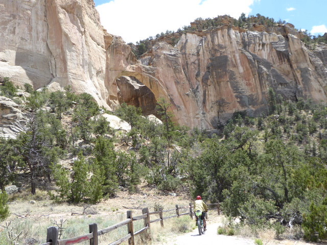 Biking into the La Ventana arch viewing spot, the arch is one of the largest in New Mexico