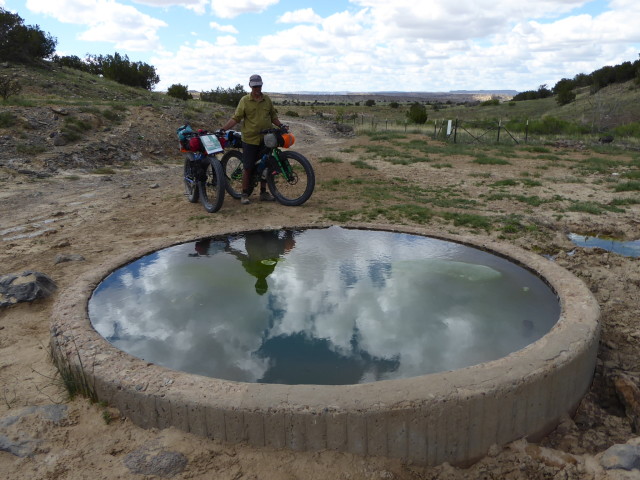 Ojo spring – water source for bikers, walkers and cows! Needed treating before drinking
