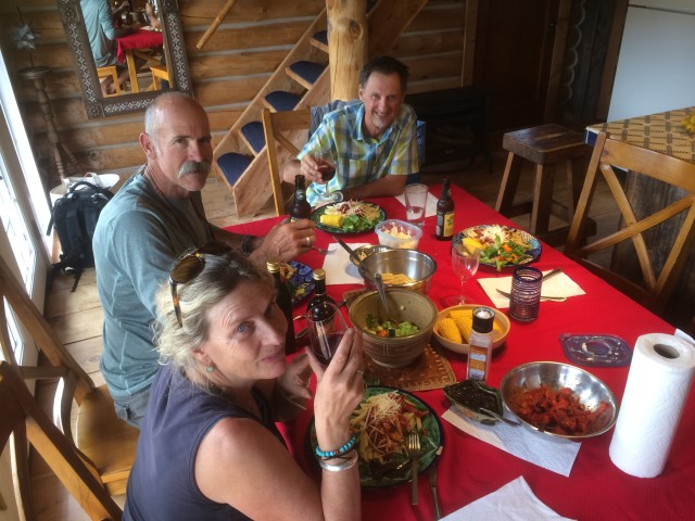 Enjoying another great meal with Ellen and Drew up at the cabin