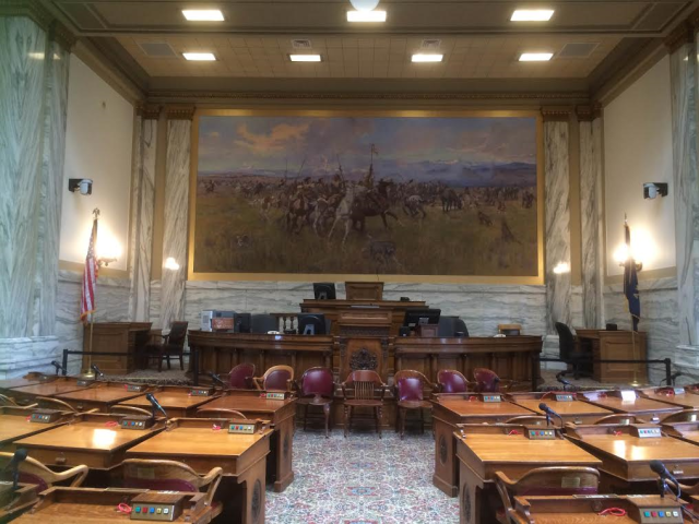 The state assembly. The large painting is by Charlie Russel whose famous painting included a wolf who was positioned behind the speaker of the house (as rumor was that the speaker was not liked by the painter)
